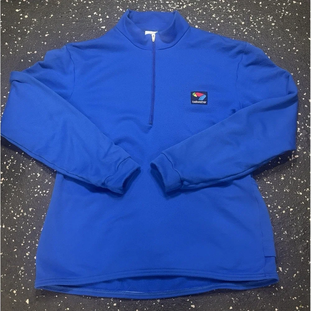 Bellwether Blue Quarter Zip Pullover Cycling Jacket USA Made Slim Medium Bycicle
